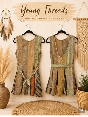 Young Threads Boho Patchwork Sleeveless Romper in Earth Tones